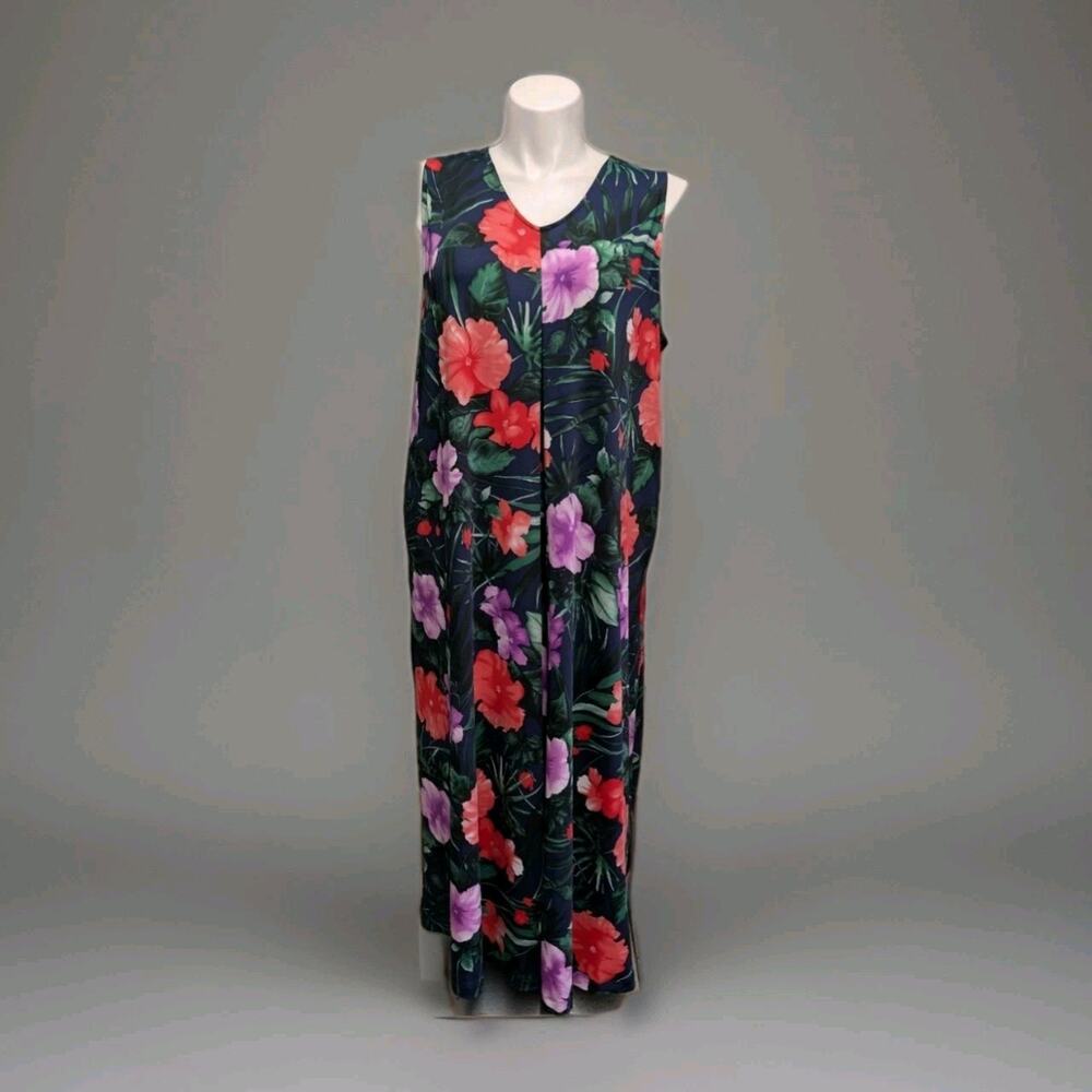 Stan Herman Maxi Dress Tropical Print Vacation 1X Pockets